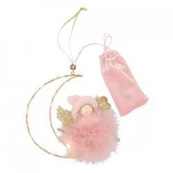 Anhänger Fluffy Angel moon LED auf Batterie rosa 16 cm