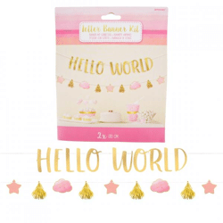 Buchstabenschnur Baby Mädchen Hallo Welt rosa/gold 170 cm