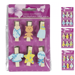 Holzpflöcke babyblau 4 sortiert 6er Set