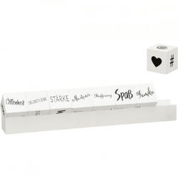 Würfel mit Text auf Halter 32 cm Satz von 9