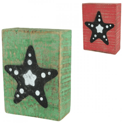 Dekorativer Holzblock Seestern rot/grün 15 cm 2 Stück sortiert