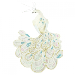 Pfau auf Clip Glitter weiß 18 cm