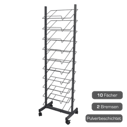 Place mat stand with 10 compartments on castors