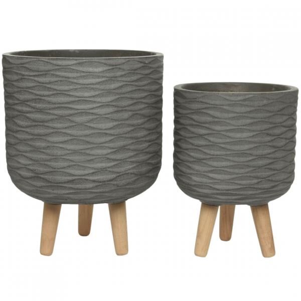 (R) Decoris Blumentopf auf Sockel Outdoor grau 38 cm 2er Set