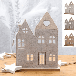 Felt house stand on wooden base 25cmH 3/s