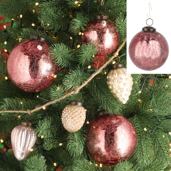 Christbaumkugel crackle, pink, gro&szlig;, ca.10cmD