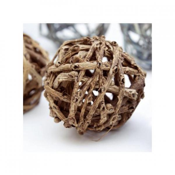 Decoratie rieten ballen bruin 6 cm 6 stuks