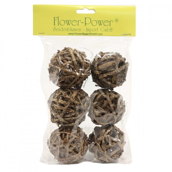 Decoratie rieten ballen bruin 6 cm 6 stuks