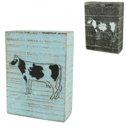Dekorativer Block aus Holz Kuh schwarz/blau 15 cm 2 sortiert VE50