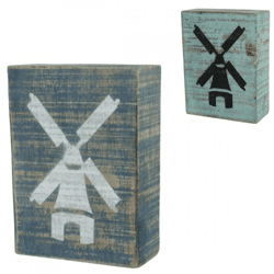 Decorative block of wood mill blue 15 cm 2 assorted