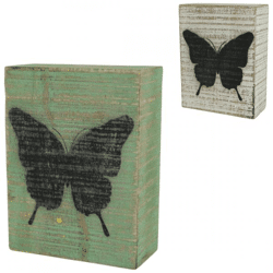 Decorative block of wood butterfly green/white 15 cm 2 assorted VE40