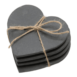 Glass coaster slate heart, set of 4, approx. 10x10 cm