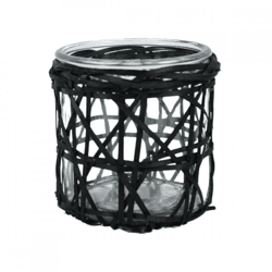 Gusta tea light holder M rattan black 10.5 cm