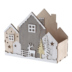 Wooden box house Xmas, S, ca.22x18x10cm
