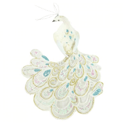 Pfau auf Clip Glitter weiß 18 cm