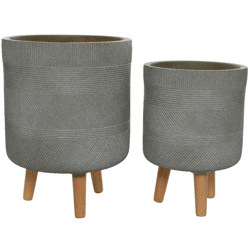 (R) Decoris bloempot op voet outdoor taupe 41 cm set van 2