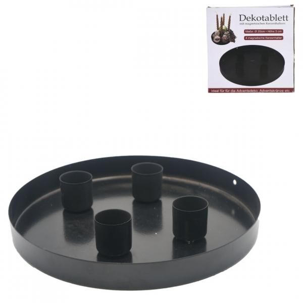 Tablett Kerzenhalter Metall schwarz 20 cm
