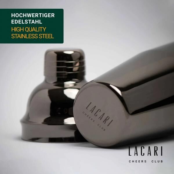 Lacari Cobbler Shaker Standard Cocktail Shaker Edelstahl schwarz 750 ml NEU