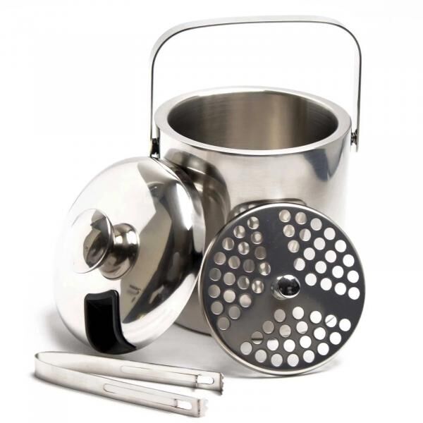 Lacari Eiswürfelbehälter 1,3 L mit Deckel und Zange Modern Edelstahl NEU
