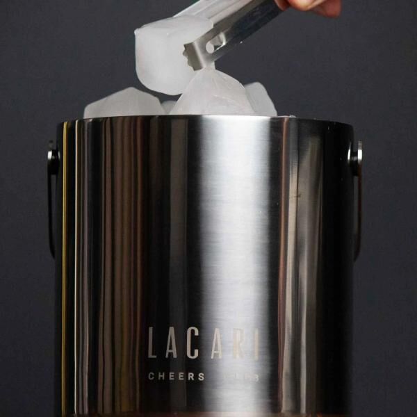Lacari Eiswürfelbehälter 1,3 L mit Deckel und Zange Modern Edelstahl NEU