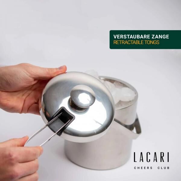 Lacari Eiswürfelbehälter 1,3 L mit Deckel und Zange Modern Edelstahl NEU