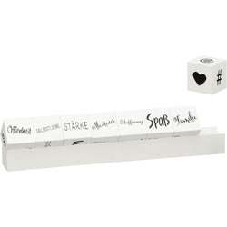 Würfel mit Text auf Halter 32 cm Satz von 9