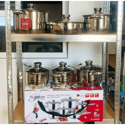 Topf Set 12-teilig, Kochtöpfe Edelstahl mit Glasdeckel, A-Ware