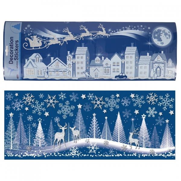 Fensteraufkleber Weihnachtsdorf 53 cm 2 Stück sortiert