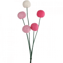 Decoratie bollen op steel vilt roze 33 cm set van 5
