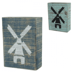 Dekorativer Block aus Holz Mühle blau 15 cm 2 sortiert