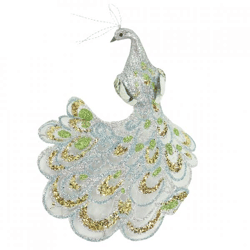Pfau auf Clip Glitzer Silber 18 cm