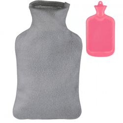 Relaxdays Wärmflasche mit Hülle rosa/grau 2 L