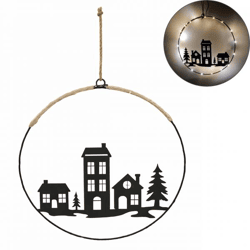 Hanger ring Kerst LED op batterij zwart 30 cm