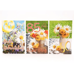 Number birthday card 65-90 years 100 - pieces - 3 assorted