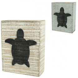 Dekorativer Holzblock Schildkröte blau/weiß 15 cm 2 Stück sortiert