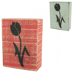 Dekorativer Holzblock Tulpe rot/weiß 15 cm 2 Stück sortiert