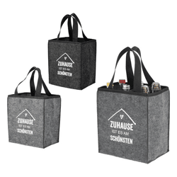 Felt bottle carrier for 6 bottles with saying 