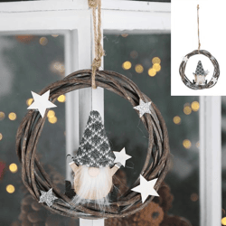 Hanging willow wreath with gnome, 15cmD