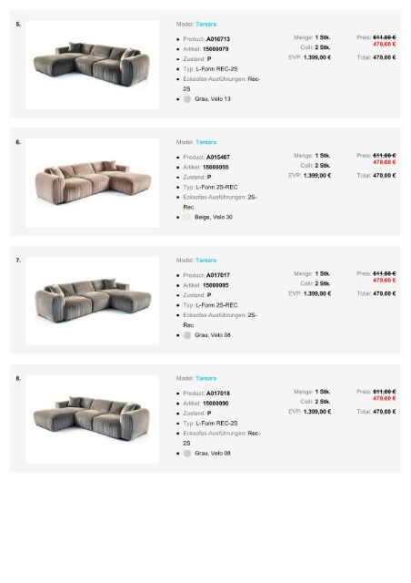 Möbelpaket zum Superpreis Ecksofa Tamara verschiedene Farben