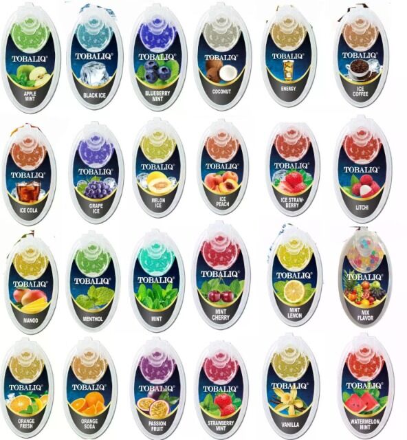 Tobaliq  Aromakapsel 100 Kugeln a12 Dosen pro Display 18 Geschmackrichtungen