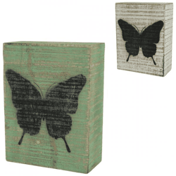 Decorative block of wood butterfly green/white 15 cm 2 assorti
