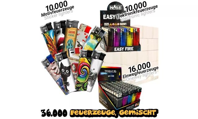 36000er Feuerzeug Mix- Palette | Reibrad + Elektronik + Motive