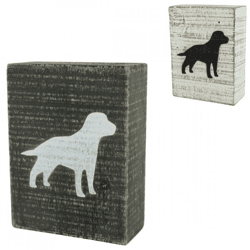 Decorative block of wood dog black/white 15 cm 2 assorted