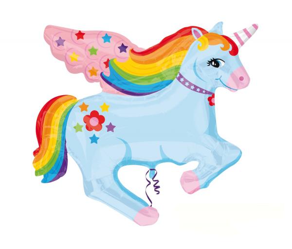 Einhorn mit Fl&uuml;geln - Hellblau - Folienballon - 68 cm
