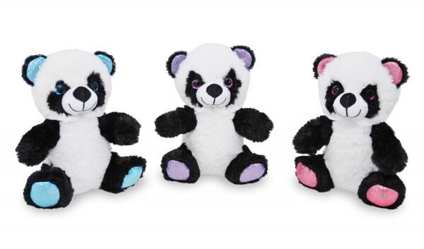 Panda mit Glitzerohren - Pl&uuml;sch - 3-fach sortiert  - 17 cm