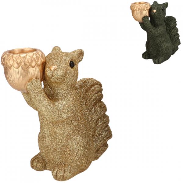 Bowl Jingle squirrel standing green/gold 16 cm 2 assorted
