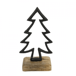Statue Kiefernbaum auf Sockel Mangoholz schwarz 17 cm