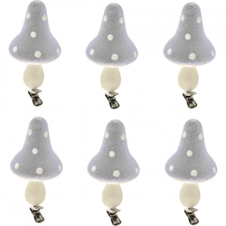 Dekoration Pilze auf Clip grau 9 cm Satz von 6