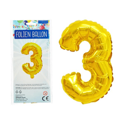 Foil balloon, number, 3, approx. 80cmH, gold