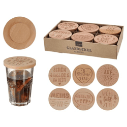 Glass lid wood, 6/s, approx.10cmD